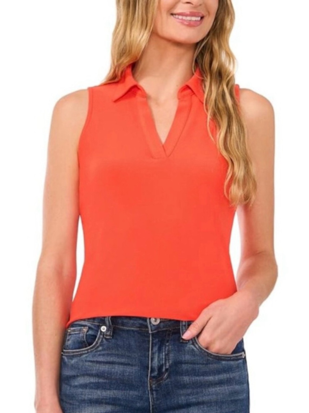 CeCe | NWT | Women's Sleeveless Polo-Collar Solid-Knit Top | Tigerlily | Size S